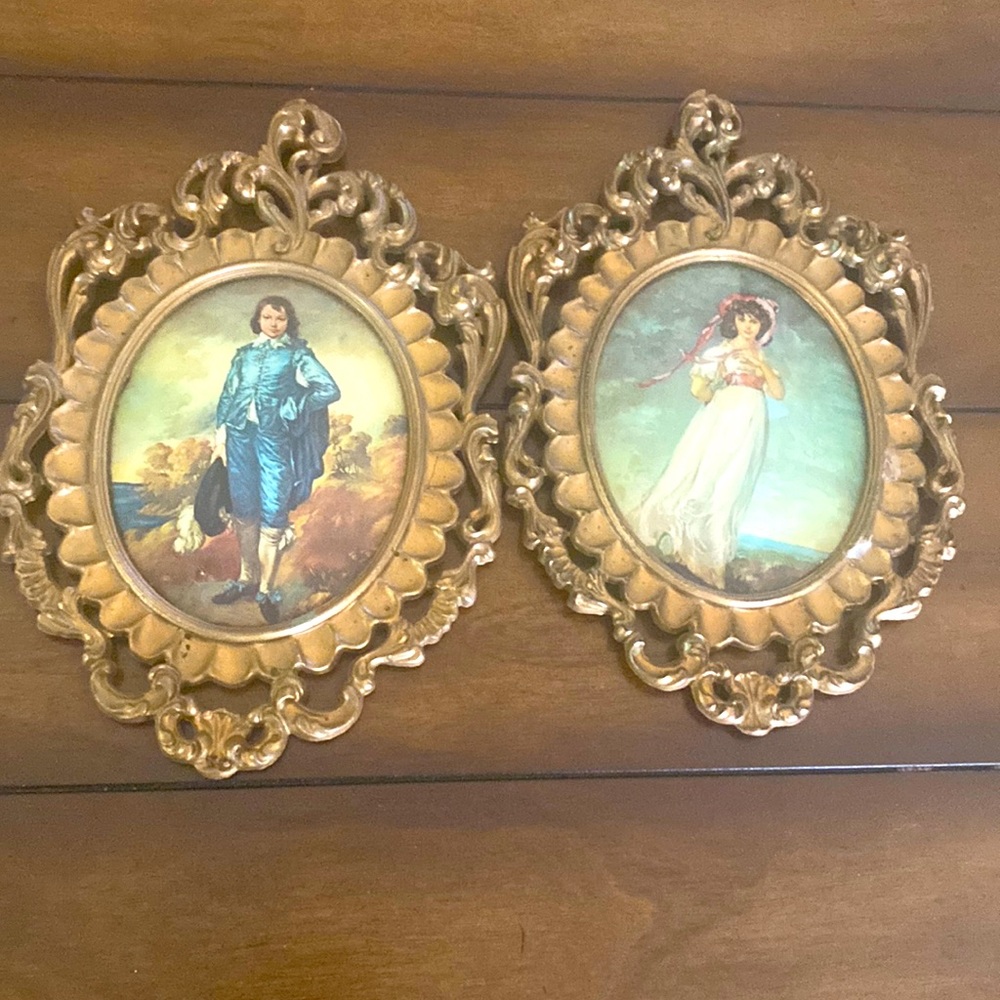 Vintage art nouveau oval picture frames Blue boy & Pinkie